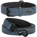 Didog Soft Padded Leather Dog Collar and Leash Set Heavy Duty Dog Leash and Collar Set with Metal Buckle Breathable Dog Collars with 4FT Leather Dog Leash for Small Dogs Blue S