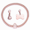 RUMYPET Rose Gold Chain Dog Collar 10MM/14MM Cuban Link Dog Collar Chew Proof Stainless Steel Chain Collar for Small Medium Large Dogs 10-26Inch(10mm22inch)